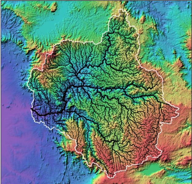 Shaded relief image for the Baro River basin draining to the town of Gambela